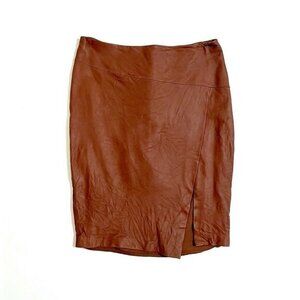 White House Black Market Brown Pencil Crinkle Leather Mini Skirt SZ 10